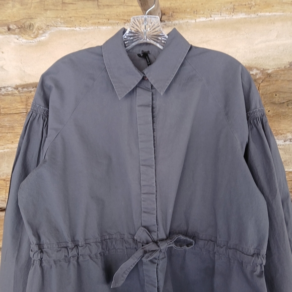 Lapis Gray Tie Waist Button Down Balloon Sleeve Shirt Size Large - Picture 2 of 8